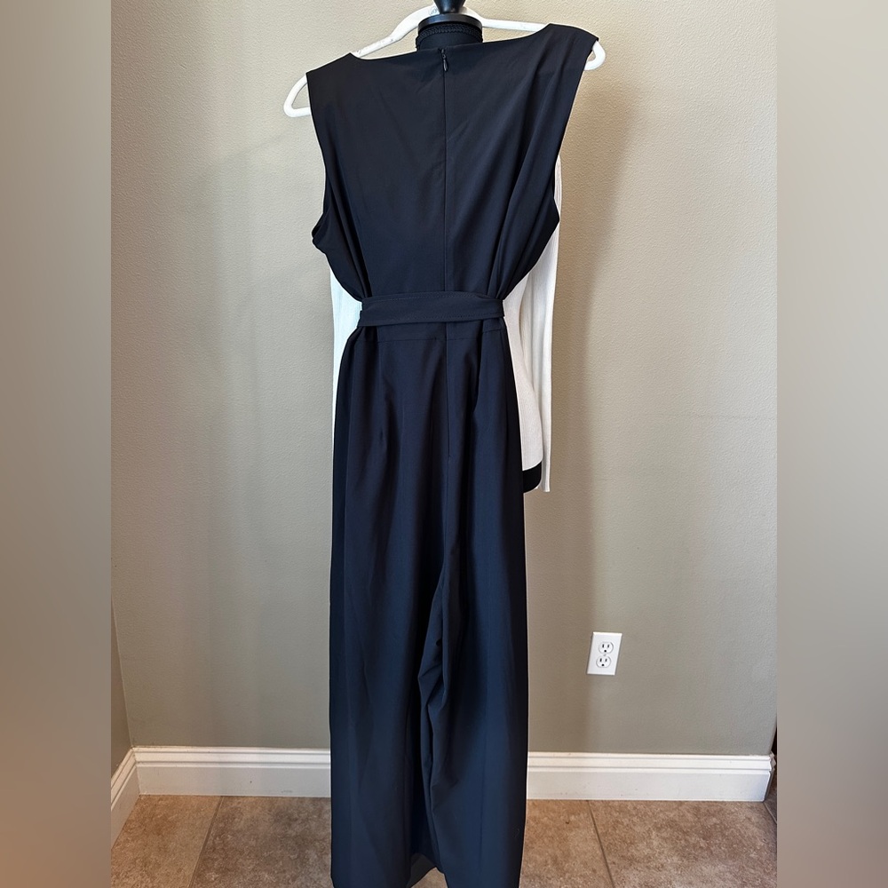 Calvin Klein Jumpsuit 14 | Black Wide-Leg Dressy Sleeveless One-Piece - Picture 5 of 7
